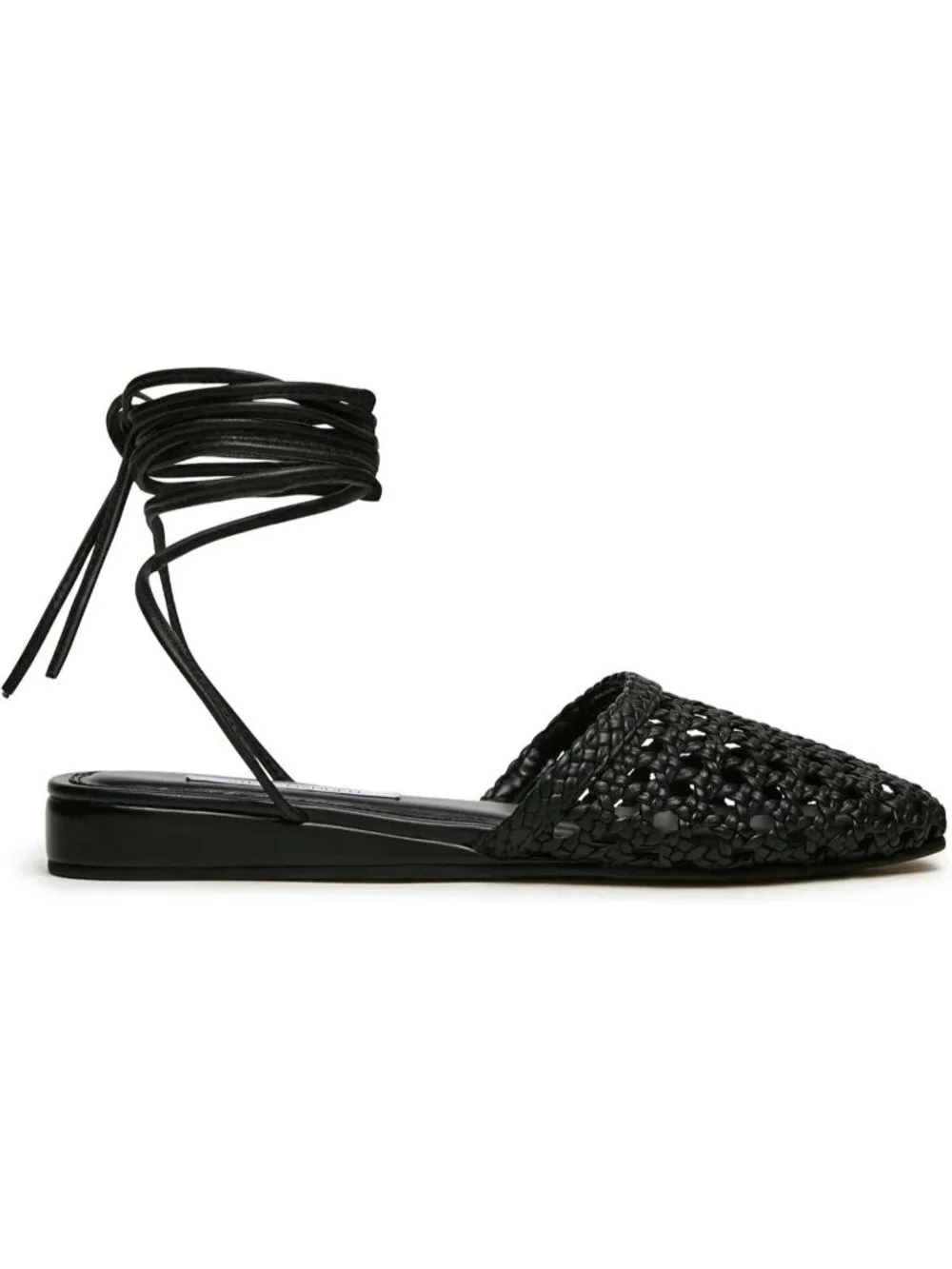 Women's Wedges Black Ballet Flats Lace Up Closed Square Toe Summer Dressy Sandal